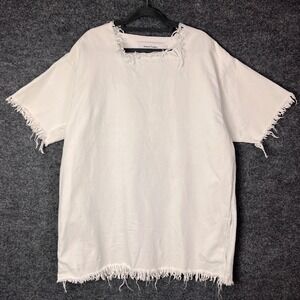 MARQUES ALMEIDA White Oversized Distressed Denim Tunic Dress Size S